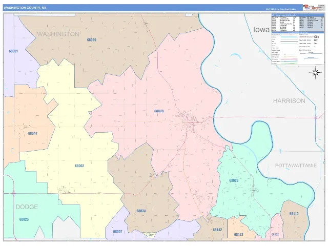 Washington County, NE ZIP Code Wall Map, ColorCast style