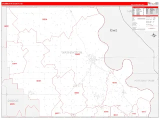 Washington County, NE RedLine style ZIP Code wall map