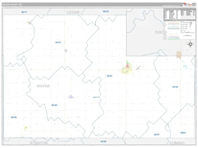 Wayne County, NE ZIP Code Wall Map, Classic style