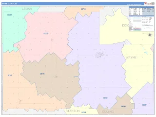 Wayne County, NE ColorCast style ZIP Code wall map