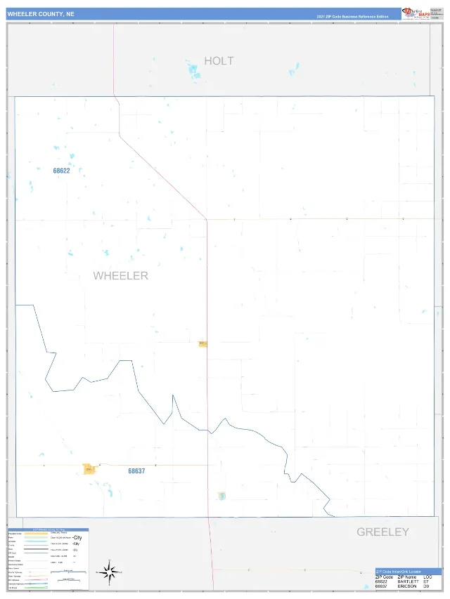 Wheeler County, NE ZIP Code Wall Map, Business Reference style