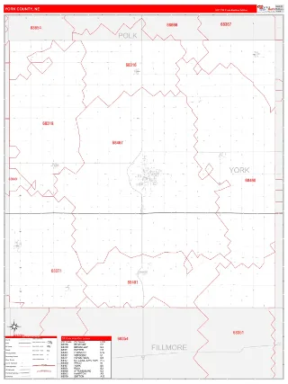 York County, NE RedLine style ZIP Code wall map