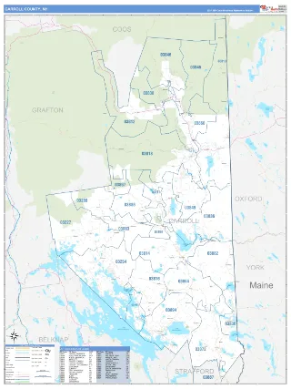 Carroll County, NH Business Reference style ZIP Code wall map