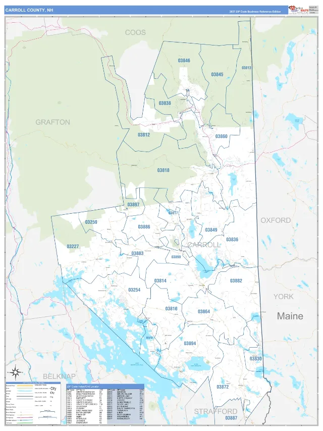 Carroll County, NH ZIP Code Wall Map, Business Reference style