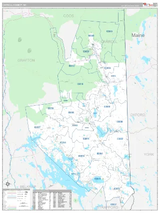 Carroll County, NH Classic style ZIP Code wall map