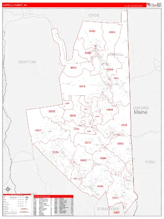 Carroll County, NH RedLine style ZIP Code wall map