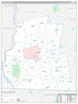 Cheshire County, NH Classic style ZIP Code wall map