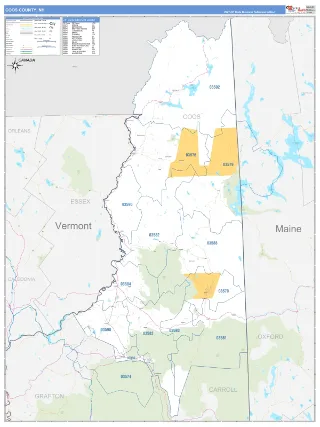 Coos County, NH Business Reference style ZIP Code wall map