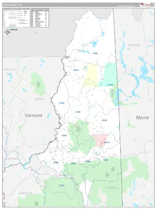 Coos County, NH Classic style ZIP Code wall map