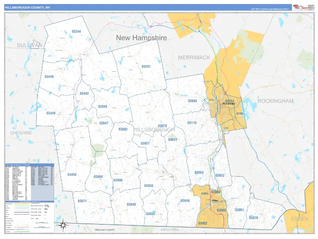 Hillsborough County, NH ZIP Code Wall Map, Business Reference style