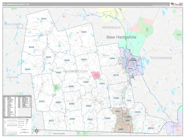 Hillsborough County, NH ZIP Code Wall Map, Classic style
