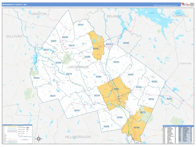 Merrimack County, NH ZIP Code Wall Map, Business Reference style