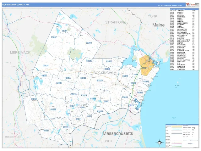 Rockingham County, NH ZIP Code Wall Map, Business Reference style
