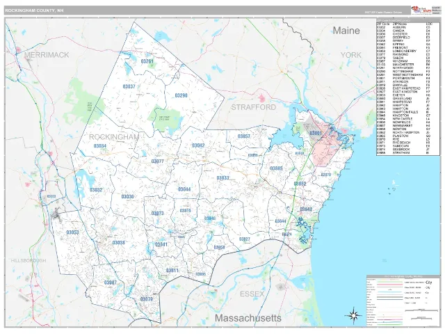 Rockingham County, NH ZIP Code Wall Map, Classic style