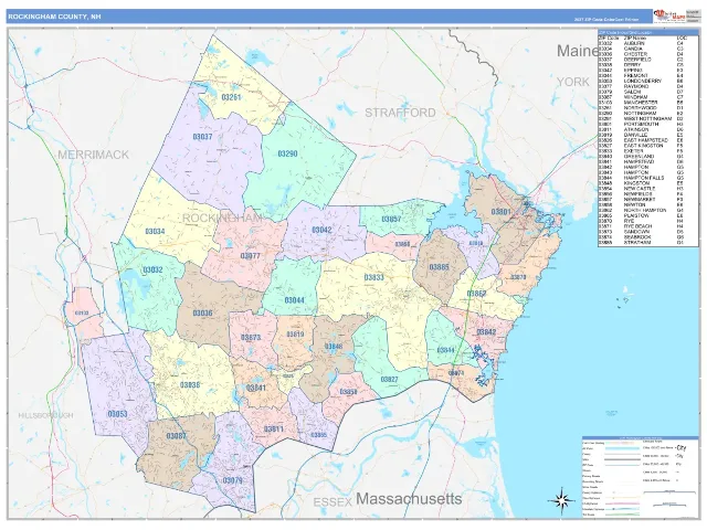 Rockingham County, NH ZIP Code Wall Map, ColorCast style