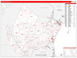 Rockingham County, NH RedLine style ZIP Code wall map