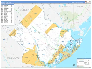 Atlantic County, NJ Business Reference style ZIP Code wall map