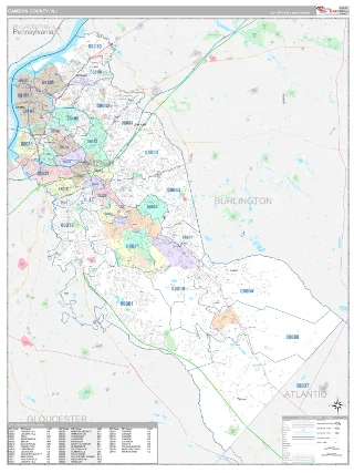 Camden County, NJ Classic style ZIP Code wall map
