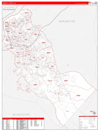 Camden County, NJ RedLine style ZIP Code wall map