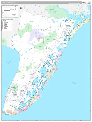 Cape May County, NJ Classic style ZIP Code wall map