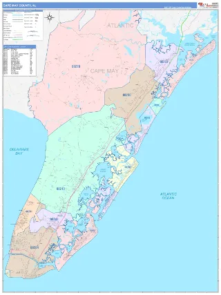 Cape May County, NJ ColorCast style ZIP Code wall map