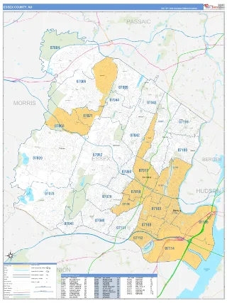 Essex County, NJ Business Reference style ZIP Code wall map