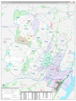 Essex County, NJ Classic style ZIP Code wall map