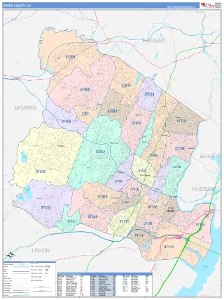 Essex County, NJ ColorCast style ZIP Code wall map