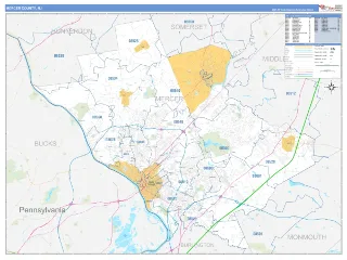 Mercer County, NJ Business Reference style ZIP Code wall map
