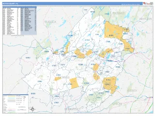 Morris County, NJ Business Reference style ZIP Code wall map