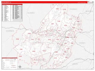 Morris County, NJ RedLine style ZIP Code wall map