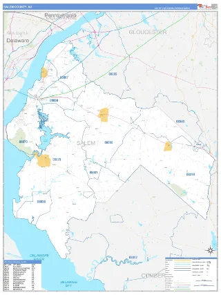 Salem County, NJ Business Reference style ZIP Code wall map