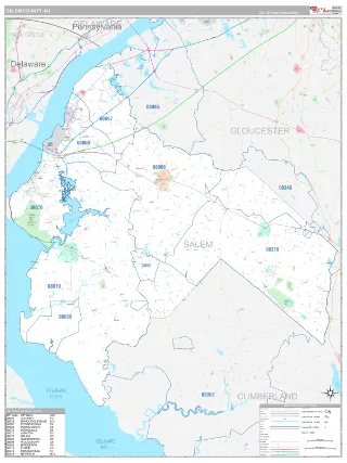 Salem County, NJ Classic style ZIP Code wall map