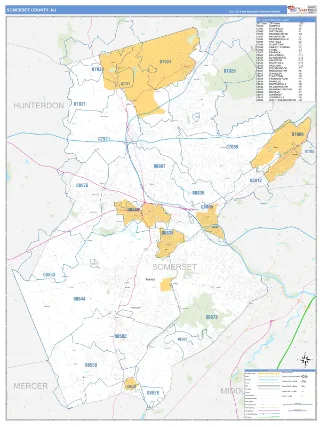 Somerset County, NJ Business Reference style ZIP Code wall map