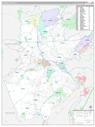Somerset County, NJ Classic style ZIP Code wall map