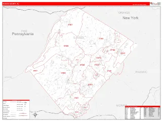 Sussex County, NJ RedLine style ZIP Code wall map