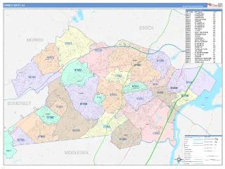 Union County, NJ ColorCast style ZIP Code wall map