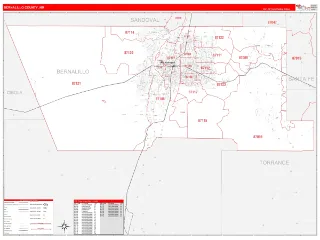 Bernalillo County, NM RedLine style ZIP Code wall map