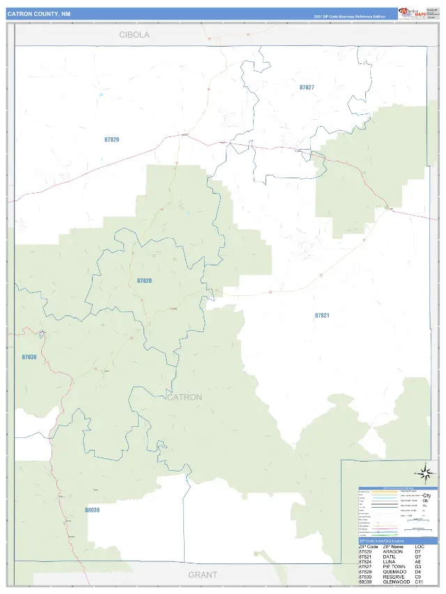 Catron County, NM ZIP Code Wall Map, Business Reference style