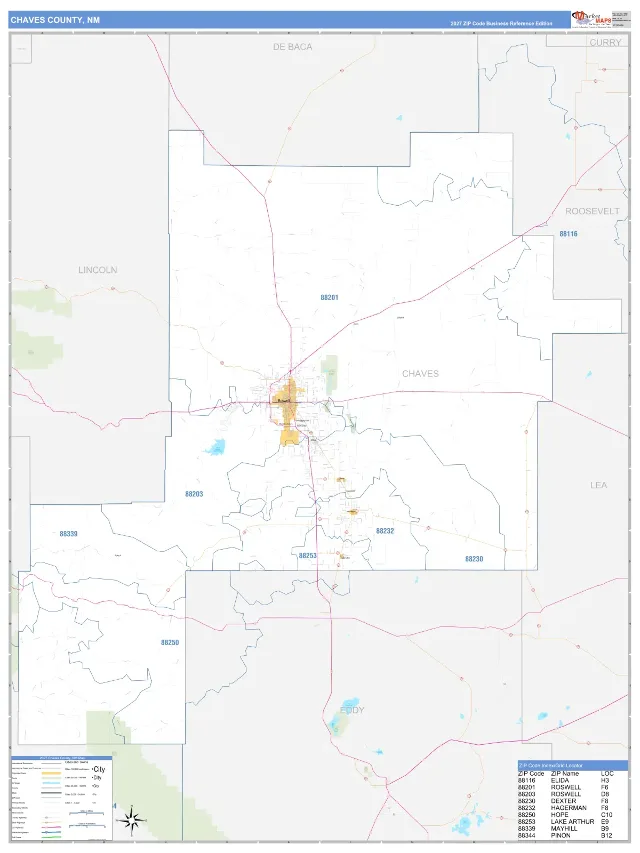 Chaves County, NM ZIP Code Wall Map, Business Reference style