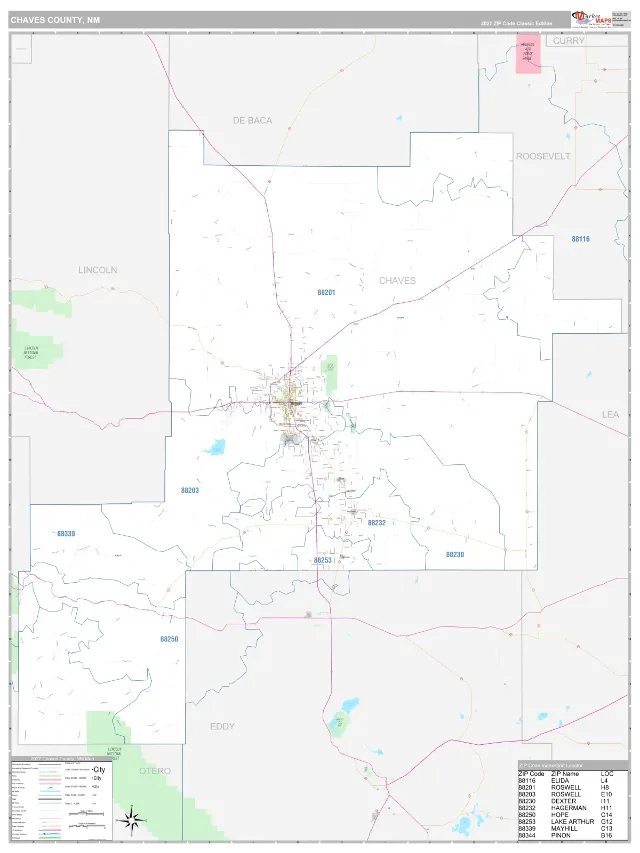 Chaves County, NM ZIP Code Wall Map, Classic style