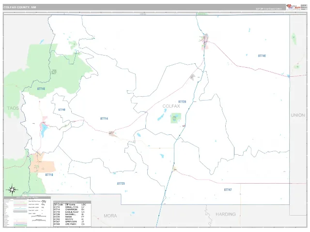 Colfax County, NM ZIP Code Wall Map, Classic style