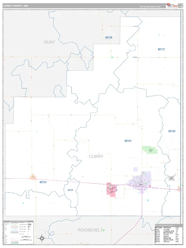 Curry County, NM ZIP Code Wall Map, Classic style