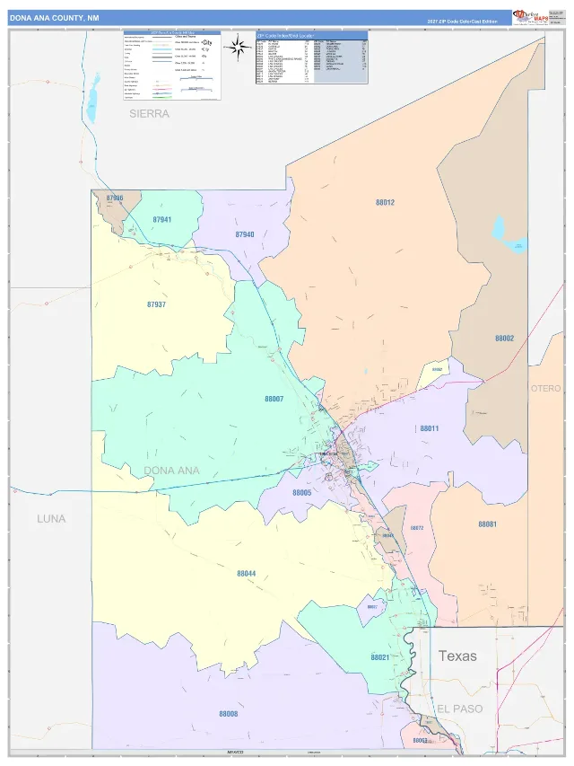 Dona Ana County, NM ZIP Code Wall Map, ColorCast style