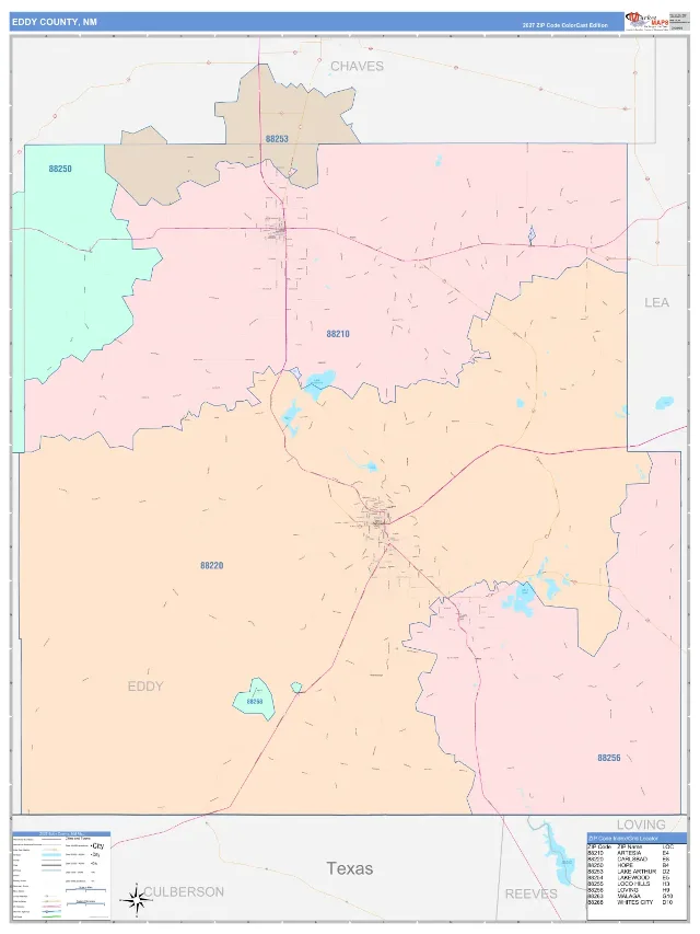 Eddy County, NM ZIP Code Wall Map, ColorCast style