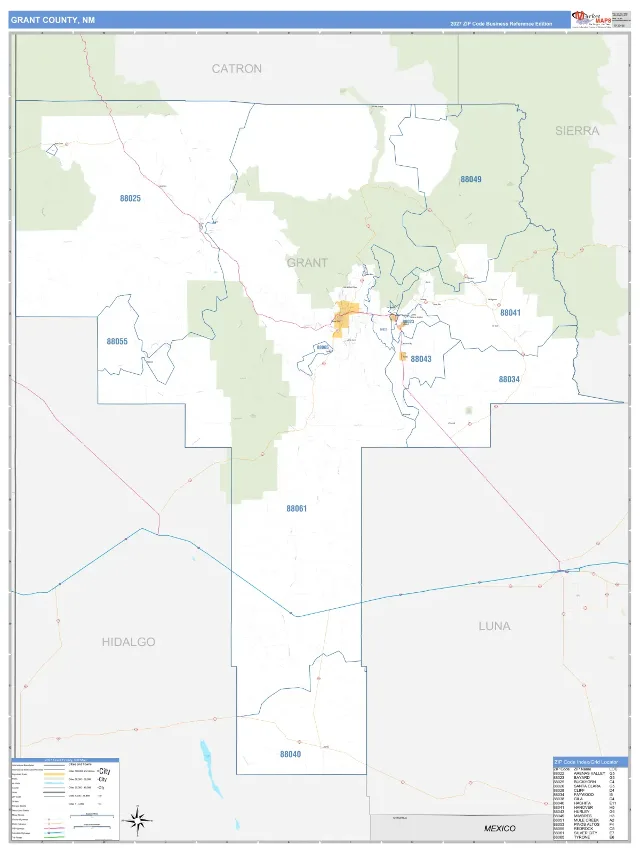Grant County, NM ZIP Code Wall Map, Business Reference style