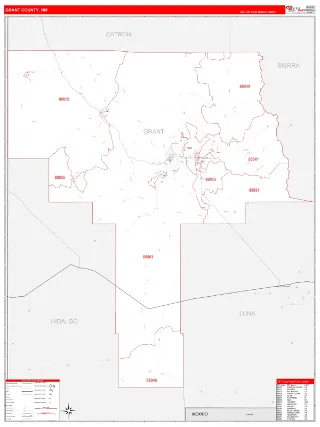 Grant County, NM RedLine style ZIP Code wall map