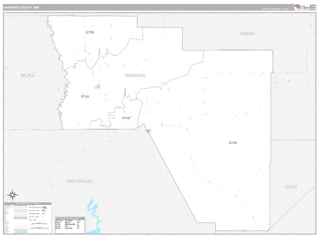 Harding County, NM ZIP Code Wall Map, Classic style