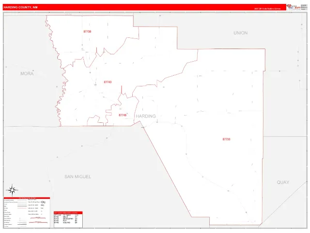 Harding County, NM ZIP Code Wall Map, RedLine style
