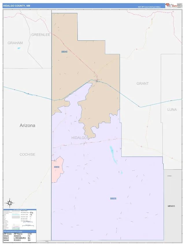 Hidalgo County, NM ZIP Code Wall Map, ColorCast style